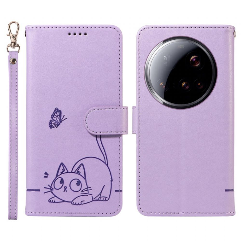 Kožený Kryt Na Xiaomi 15 Ultra Grafický Kočičí Popruh