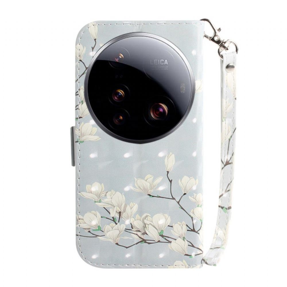 Kožený Kryt Na Xiaomi 15 Ultra Magnólie Se Šňůrkou