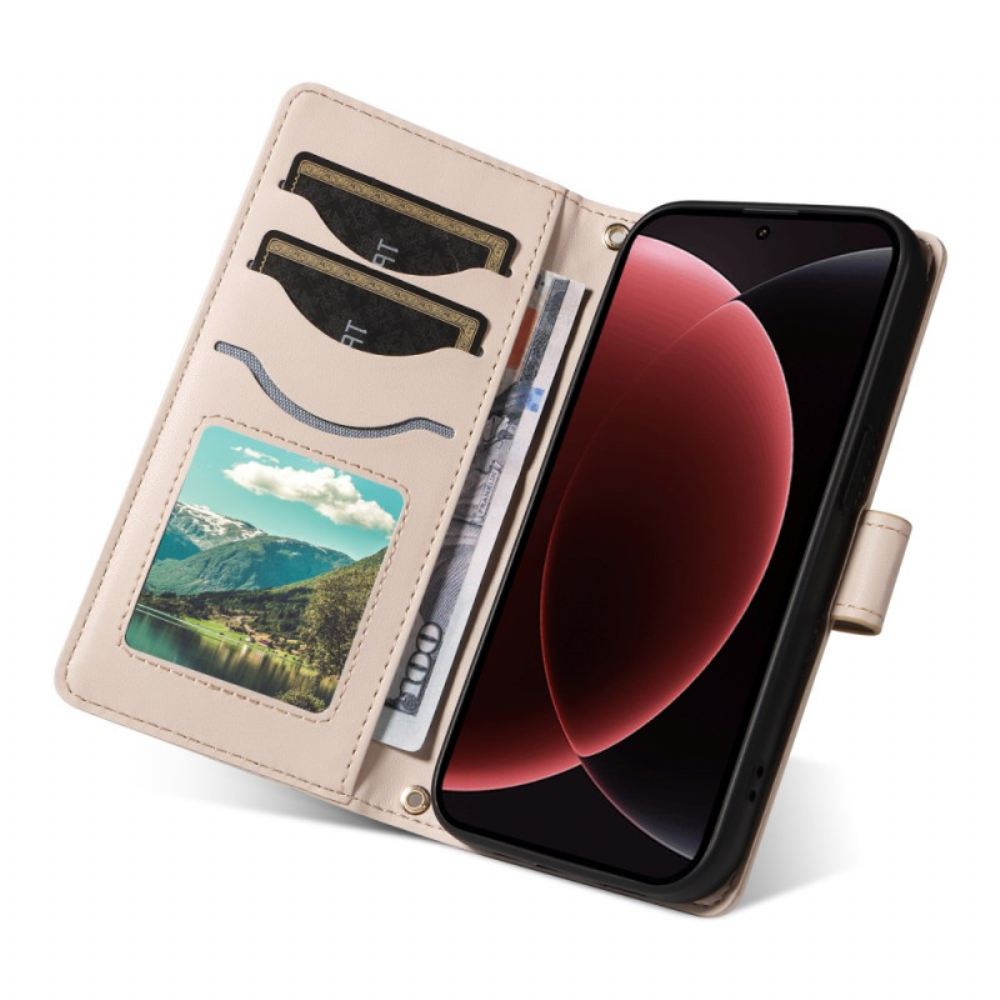 Kožený Kryt Na Xiaomi 15 Ultra Polstrované S Popruhem A Ramenním Popruhem