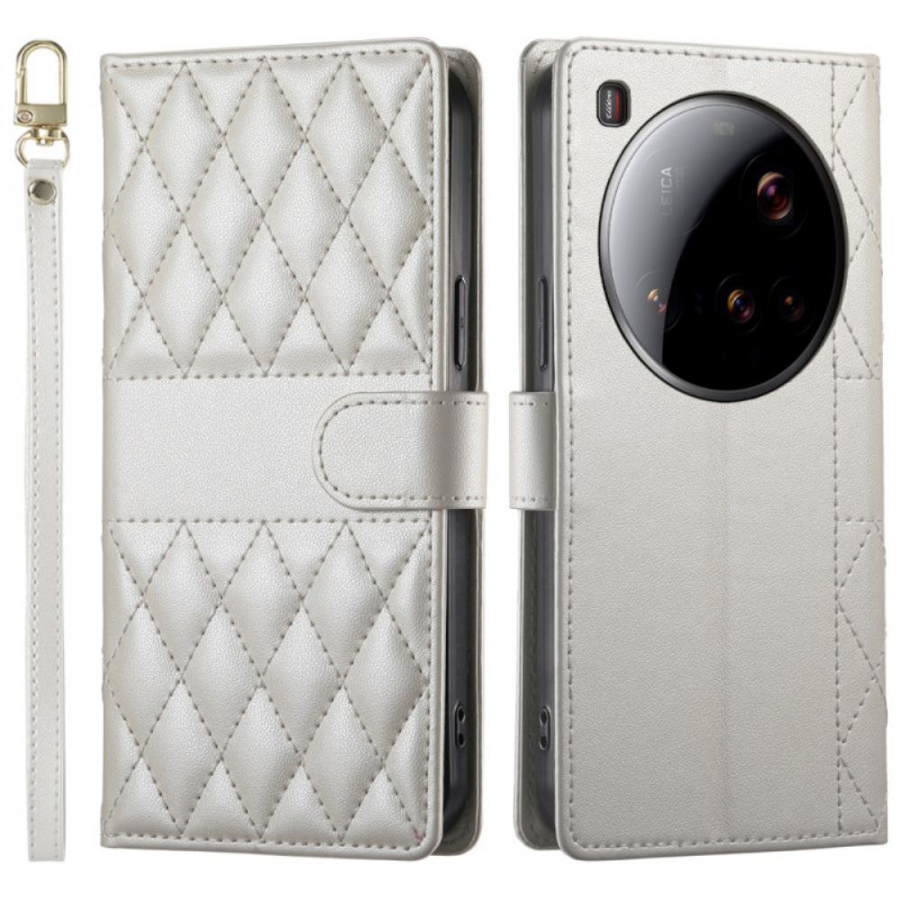 Kožený Kryt Na Xiaomi 15 Ultra Prošívaná S Popruhem A Ramenním Popruhem