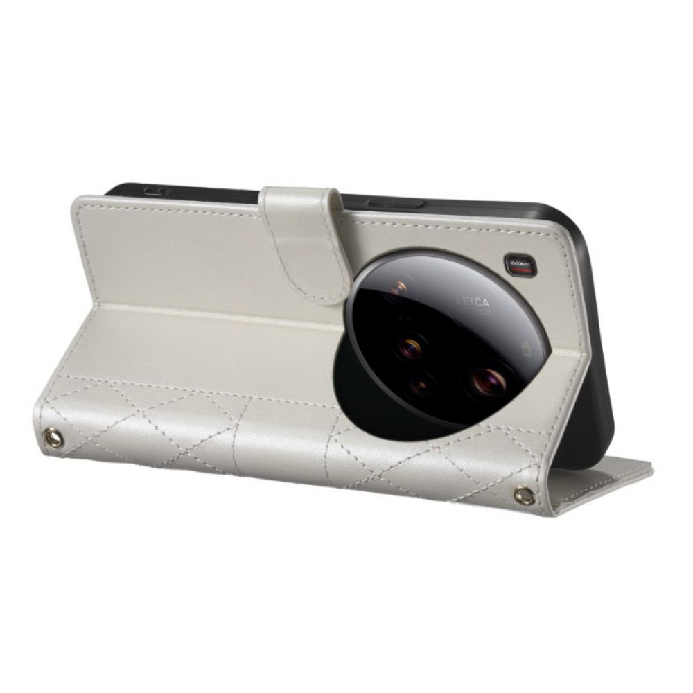 Kožený Kryt Na Xiaomi 15 Ultra Prošívaná S Popruhem A Ramenním Popruhem