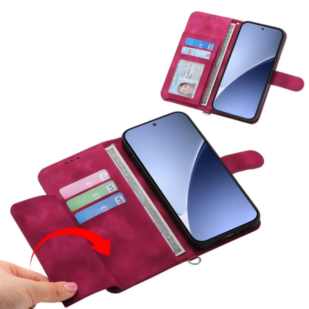 Kožený Kryt Xiaomi 15 Ultra Květinový Vzor S Popruhem A Ramenním Popruhem