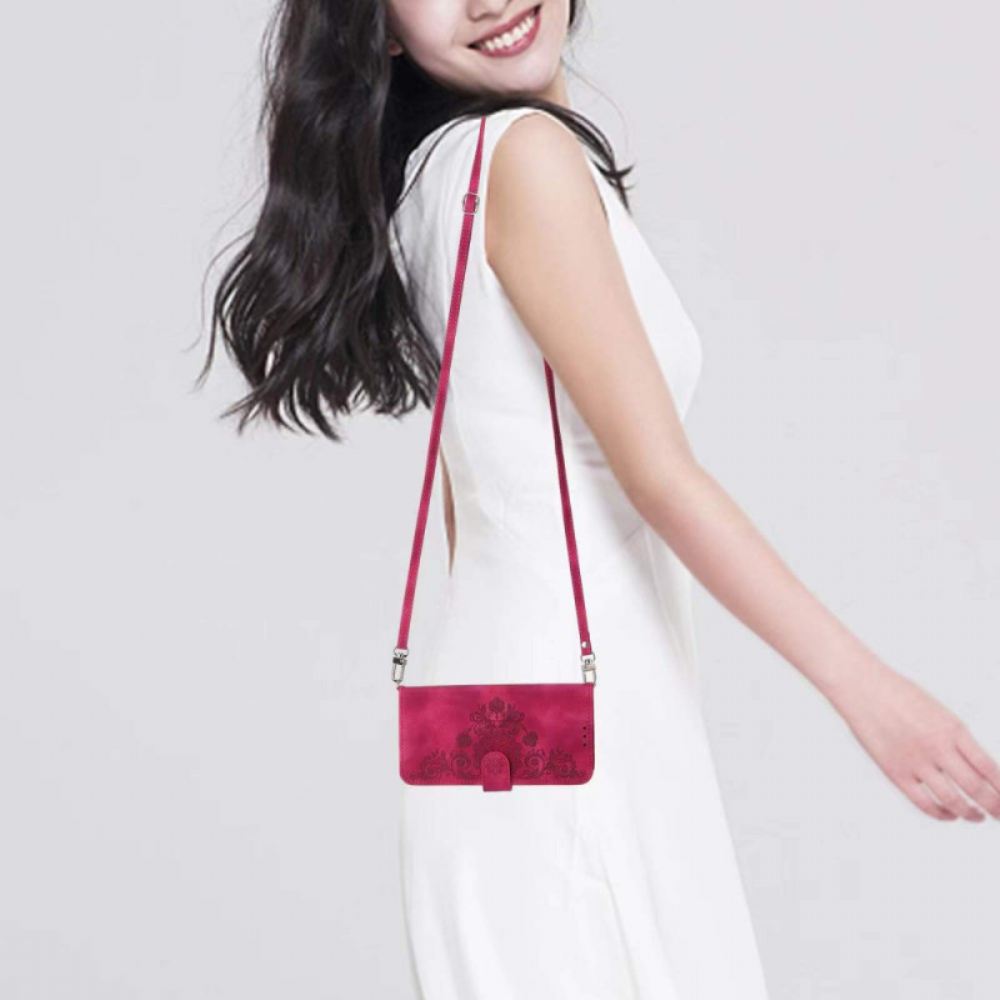 Kožený Kryt Xiaomi 15 Ultra Květinový Vzor S Popruhem A Ramenním Popruhem