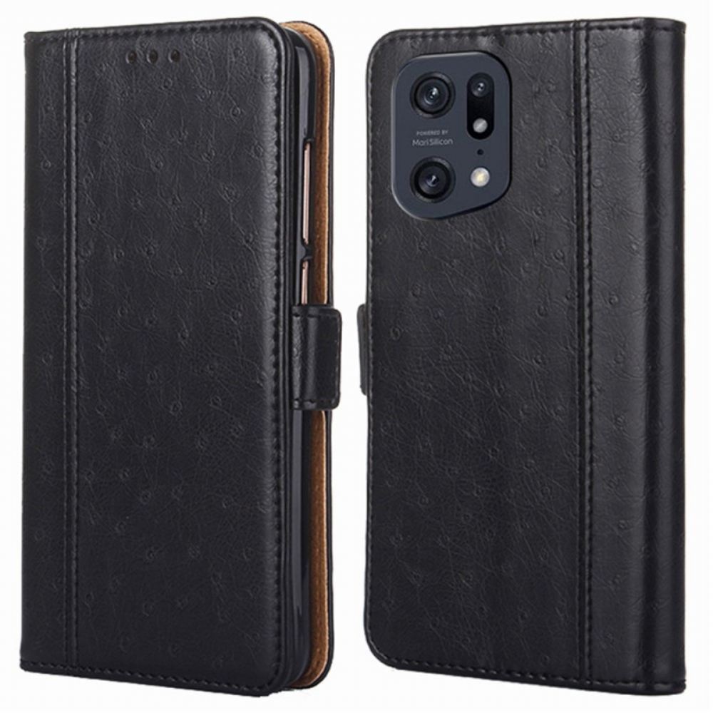 Flipové Pouzdro Na Oppo Find X5 Pro Dvoubarevná Textura Pštrosí Kůže