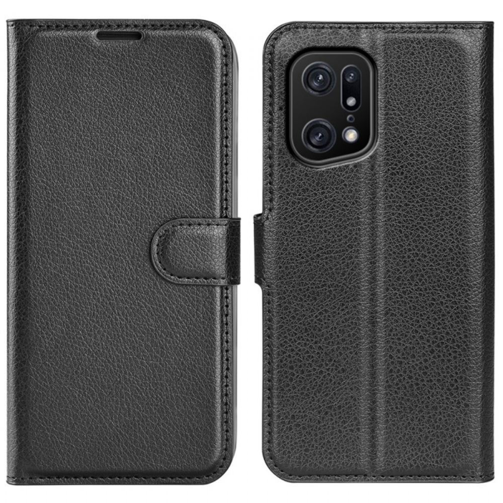 Flipové Pouzdro Na Oppo Find X5 Pro Klasická Umělá Kůže Litchi