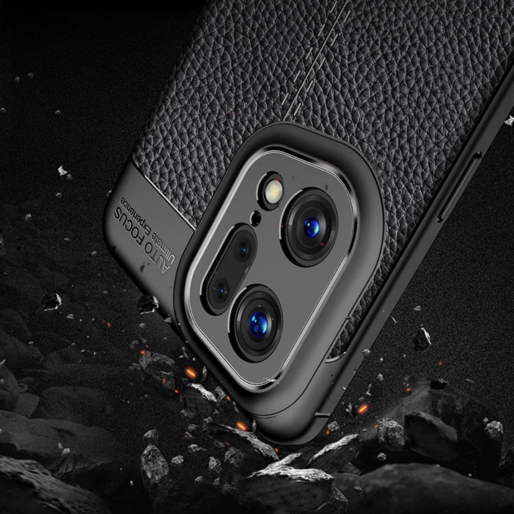 Kryt Na Oppo Find X5 Pro Dvojitá Linie Litchi Kožený Efekt