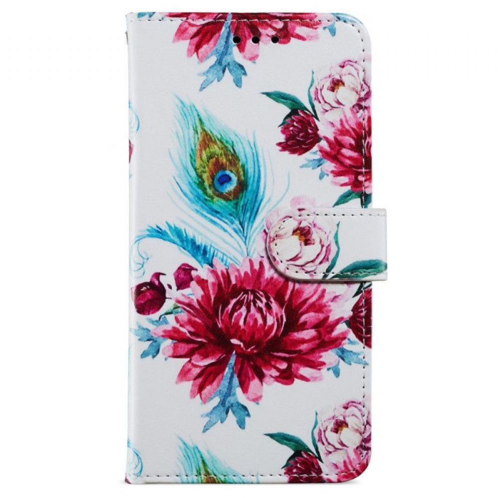 Flipové Pouzdro Na iPhone 15 Na Lana Květiny Svobody S Popruhem