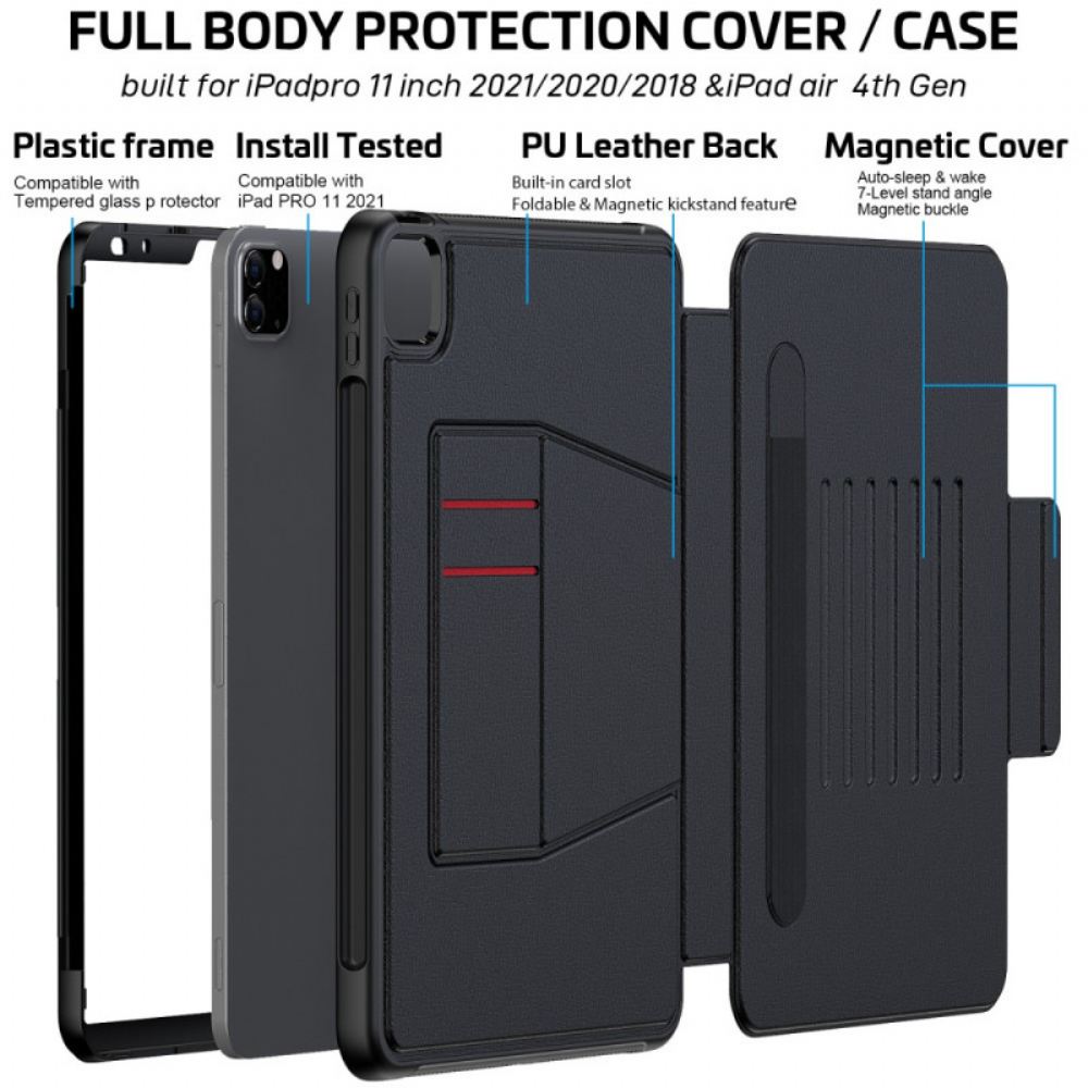 Kožené Pouzdro Folio Na iPad Air (2022) (2020) / Pro 11" Držák Karet S Více Úhly