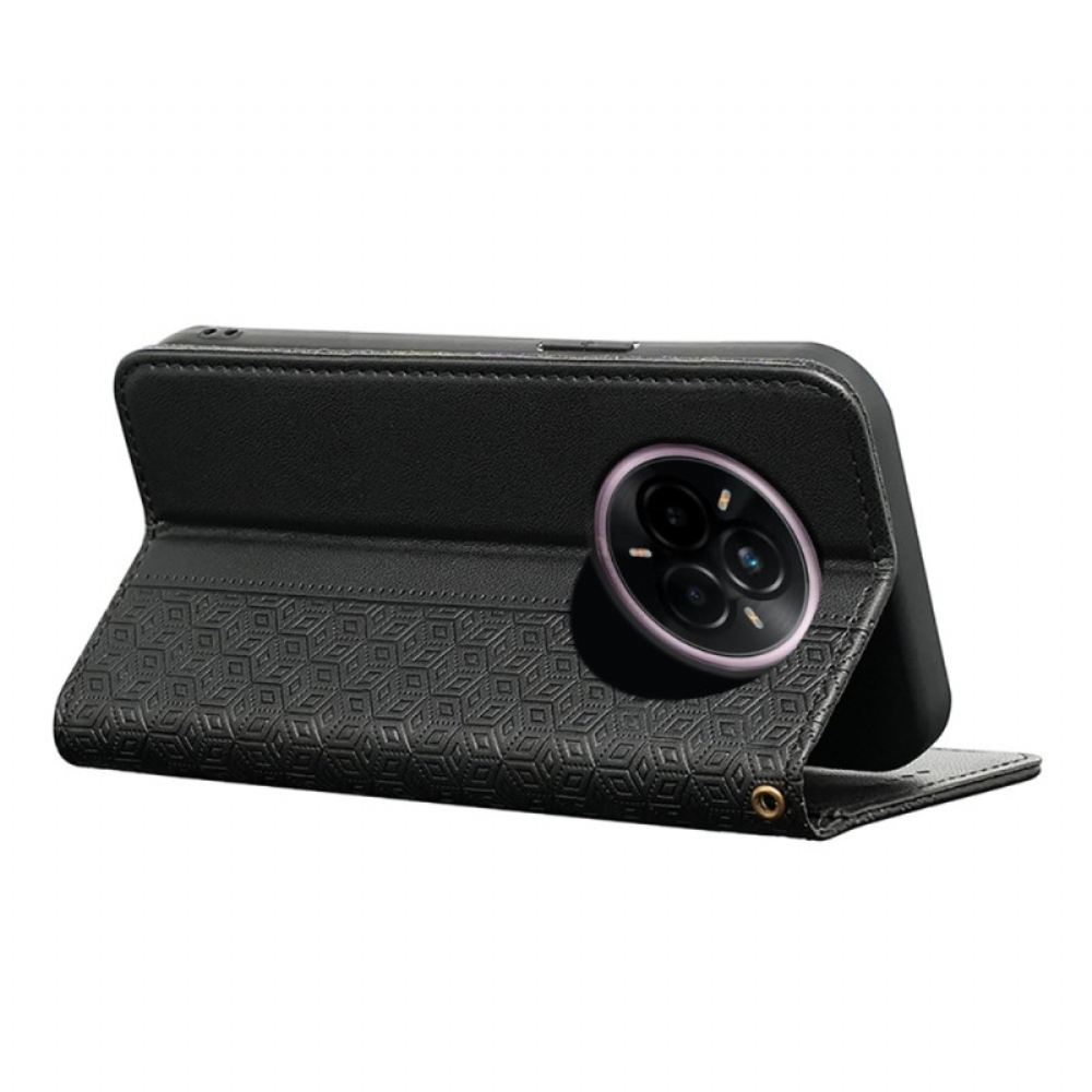 Kožené Pouzdro Folio Realme 14 Pro Plus 5g Kostkovaný Popruh