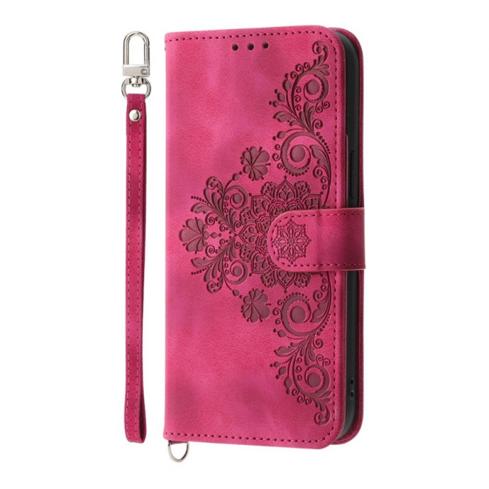 Kožený Kryt Na Realme 14 Pro Plus 5g Krajka Semišový Efekt S Popruhem A Ramenním Popruhem