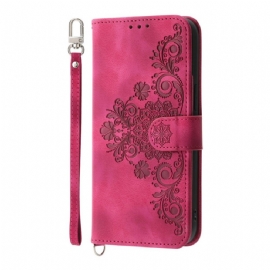 Kožený Kryt Na Realme 14 Pro Plus 5g Krajka Semišový Efekt S Popruhem A Ramenním Popruhem