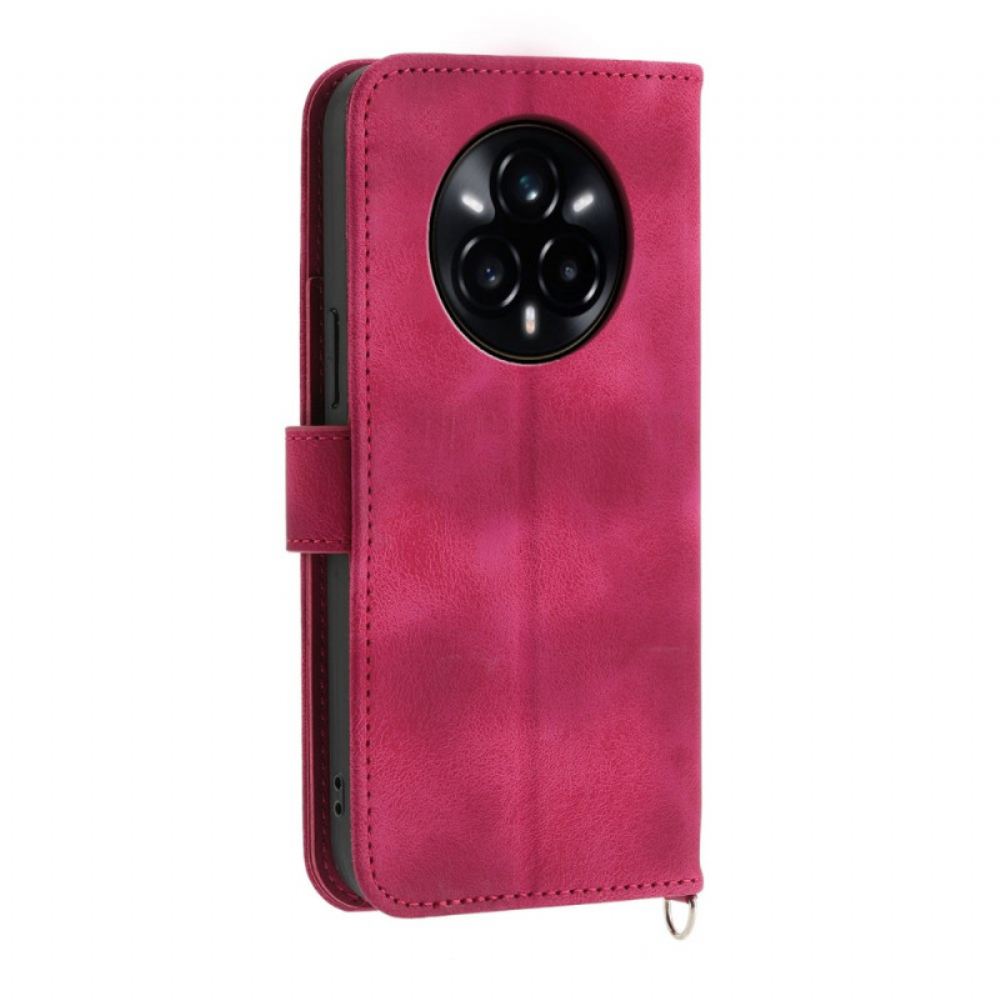 Kožený Kryt Na Realme 14 Pro Plus 5g Krajka Semišový Efekt S Popruhem A Ramenním Popruhem