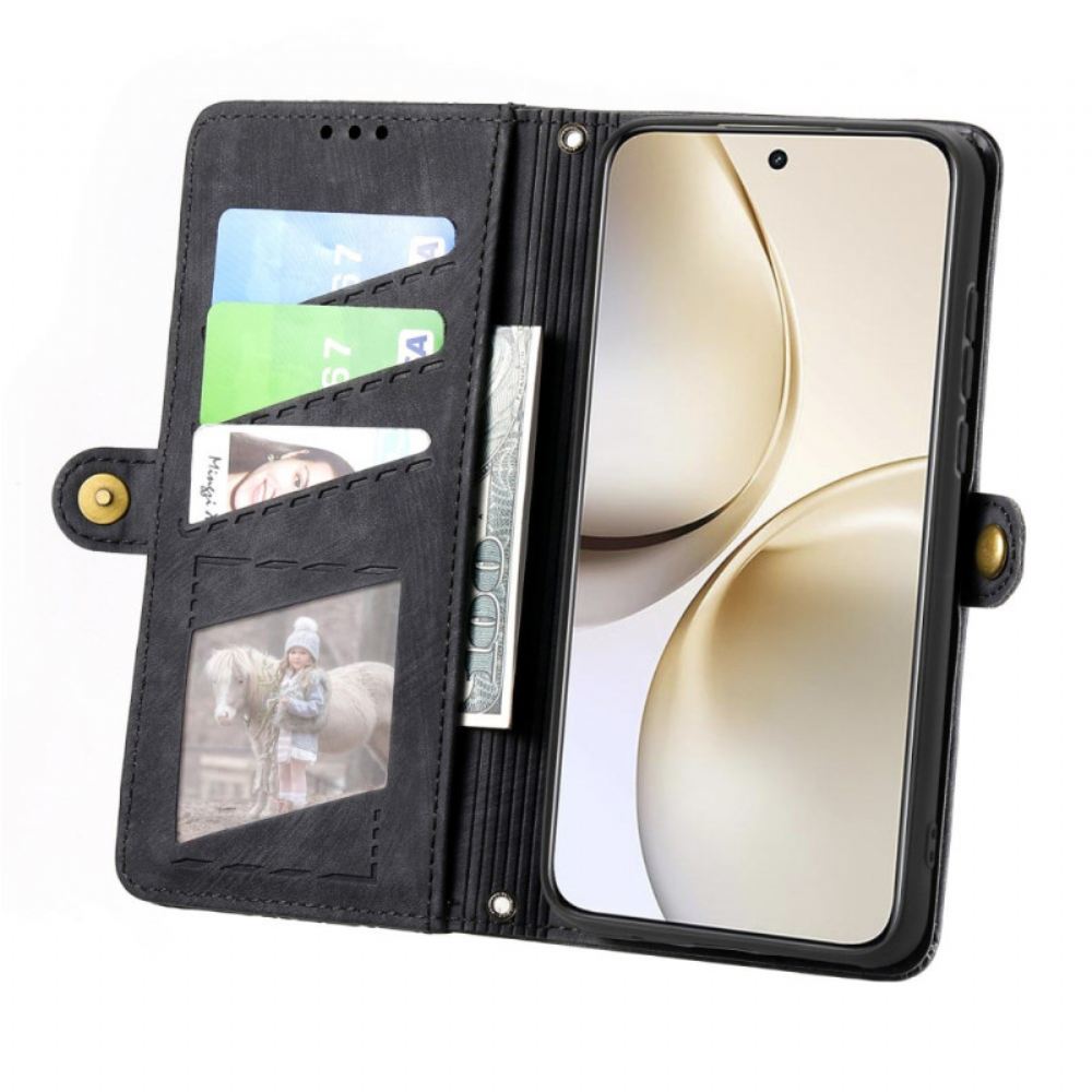 Kožený Kryt Na Realme 14 Pro Plus 5g Peněženka S Liniemi