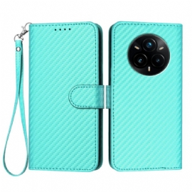 Kožený Kryt Na Realme 14 Pro Plus 5g Řemínek Z Uhlíkových Vláken