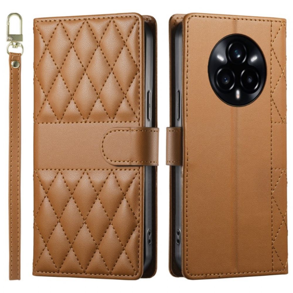 Kožený Kryt Realme 14 Pro Plus 5g Prošívané S Popruhem A Ramenním Popruhem