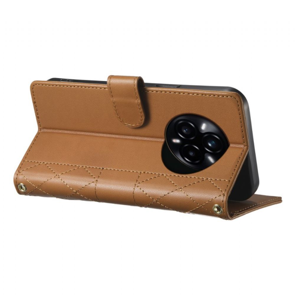 Kožený Kryt Realme 14 Pro Plus 5g Prošívané S Popruhem A Ramenním Popruhem