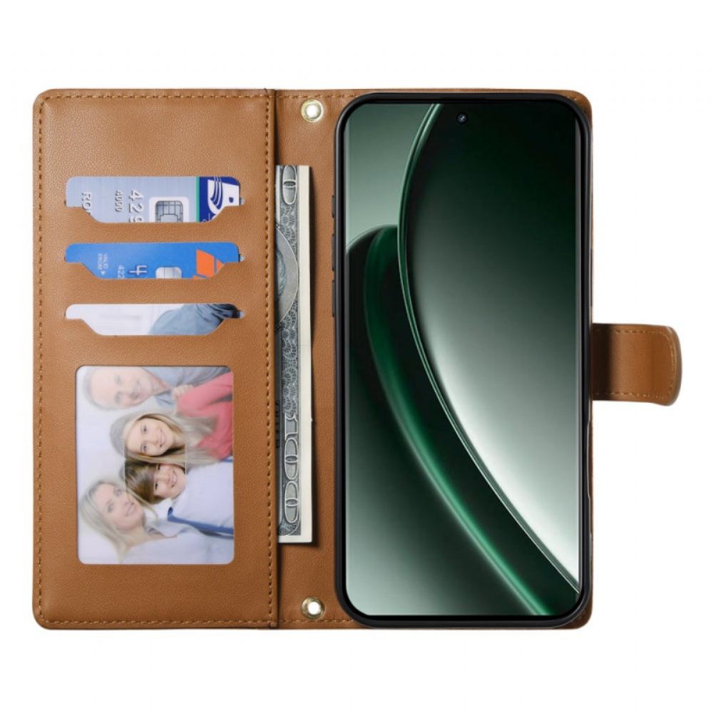 Kožený Kryt Realme 14 Pro Plus 5g Prošívané S Popruhem A Ramenním Popruhem