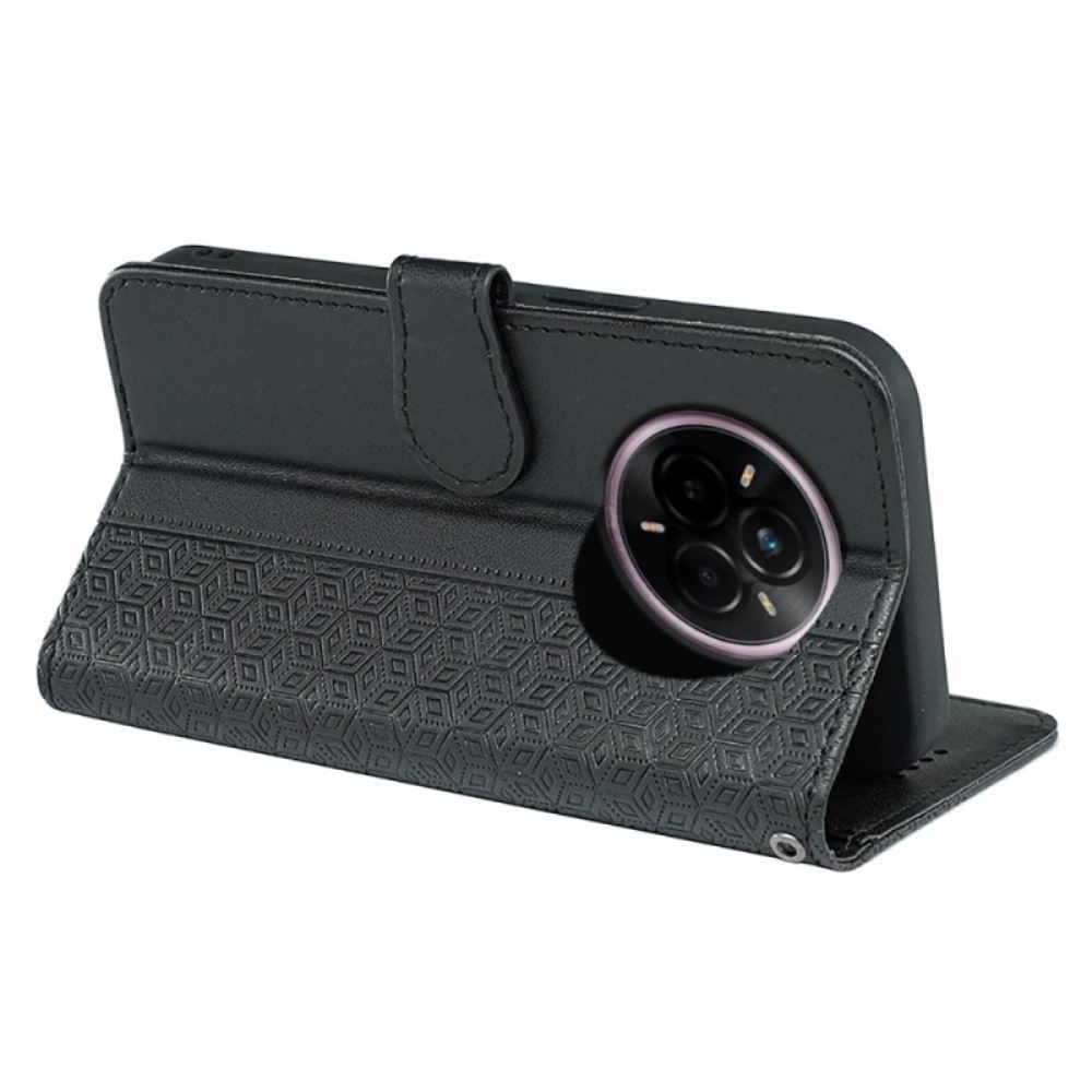 Peněženková Pouzdra Realme 14 Pro Plus 5g Kryty Na Mobil Řemínek S Kubickým Vzorem