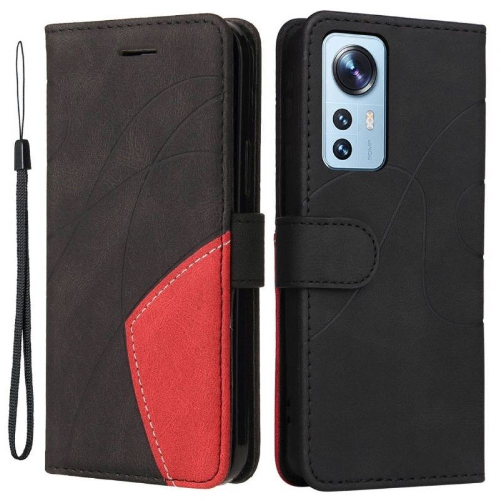 Flipové Pouzdro Na Xiaomi 12 Lite Na Lana Dvoubarevný Pásek