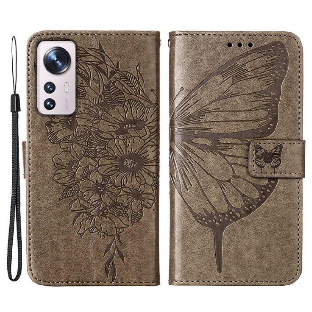 Flipové Pouzdro Na Xiaomi 12 Lite Motýlí Design Se Šňůrkou