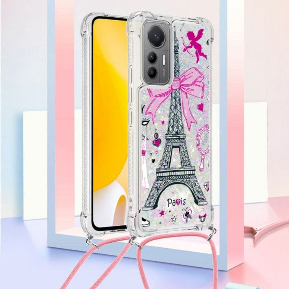 Kryty Na Mobil Na Xiaomi 12 Lite Na Lana Eiffelova Věž Glitter Stahovací Šňůrka