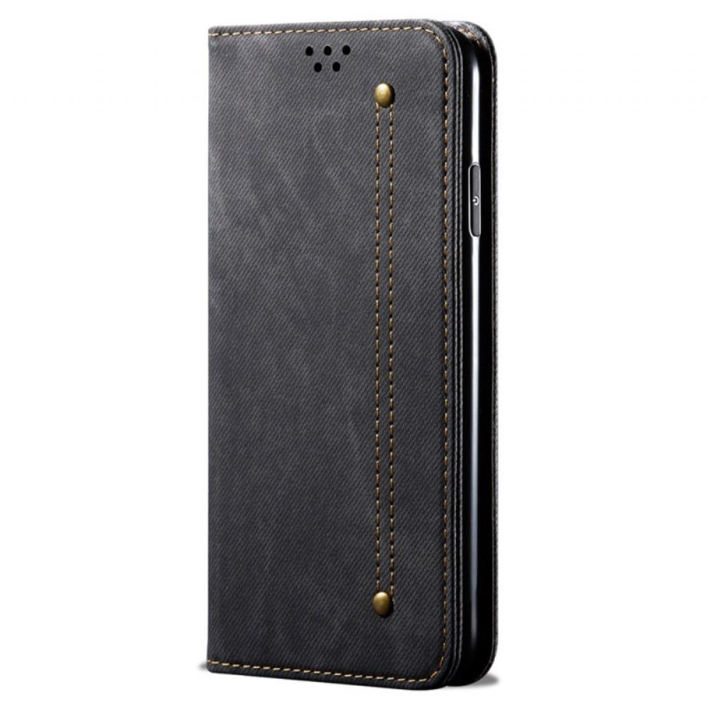 Kožené Pouzdro Folio iPhone 16 Džínová Tkanina