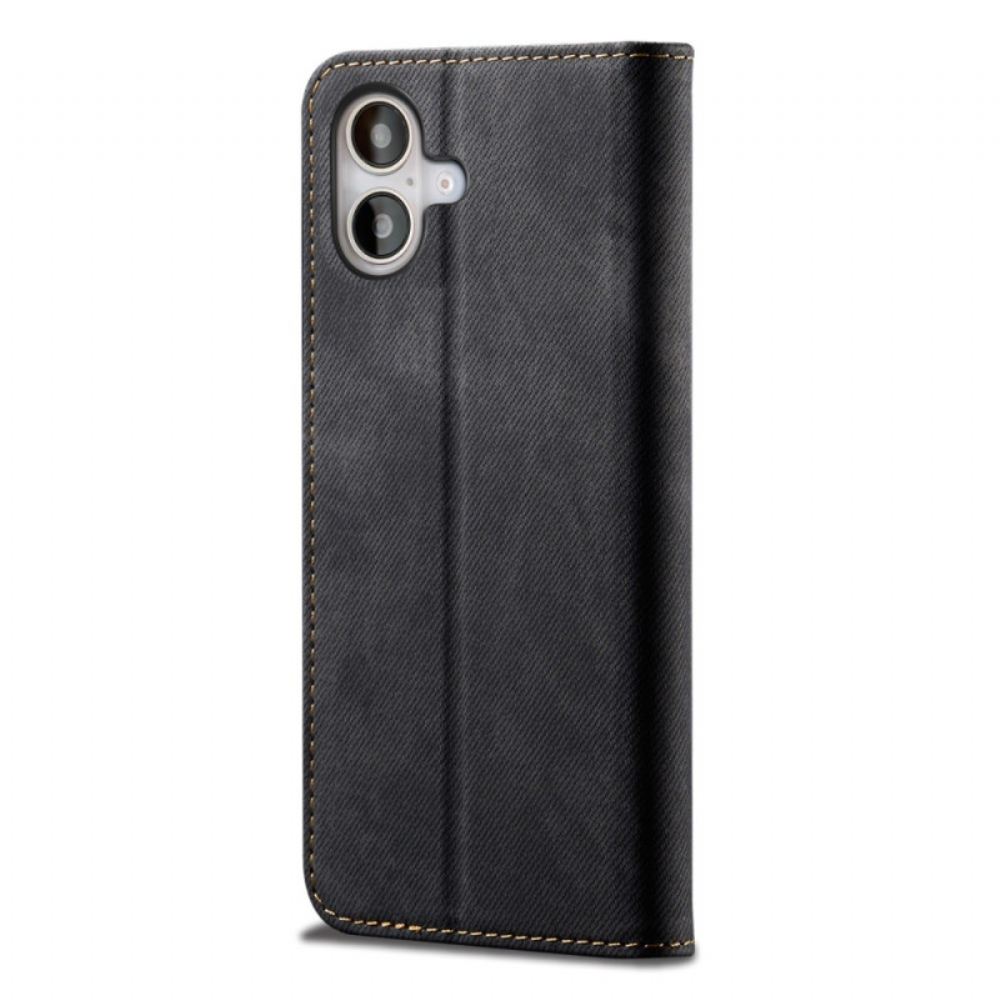 Kožené Pouzdro Folio iPhone 16 Džínová Tkanina