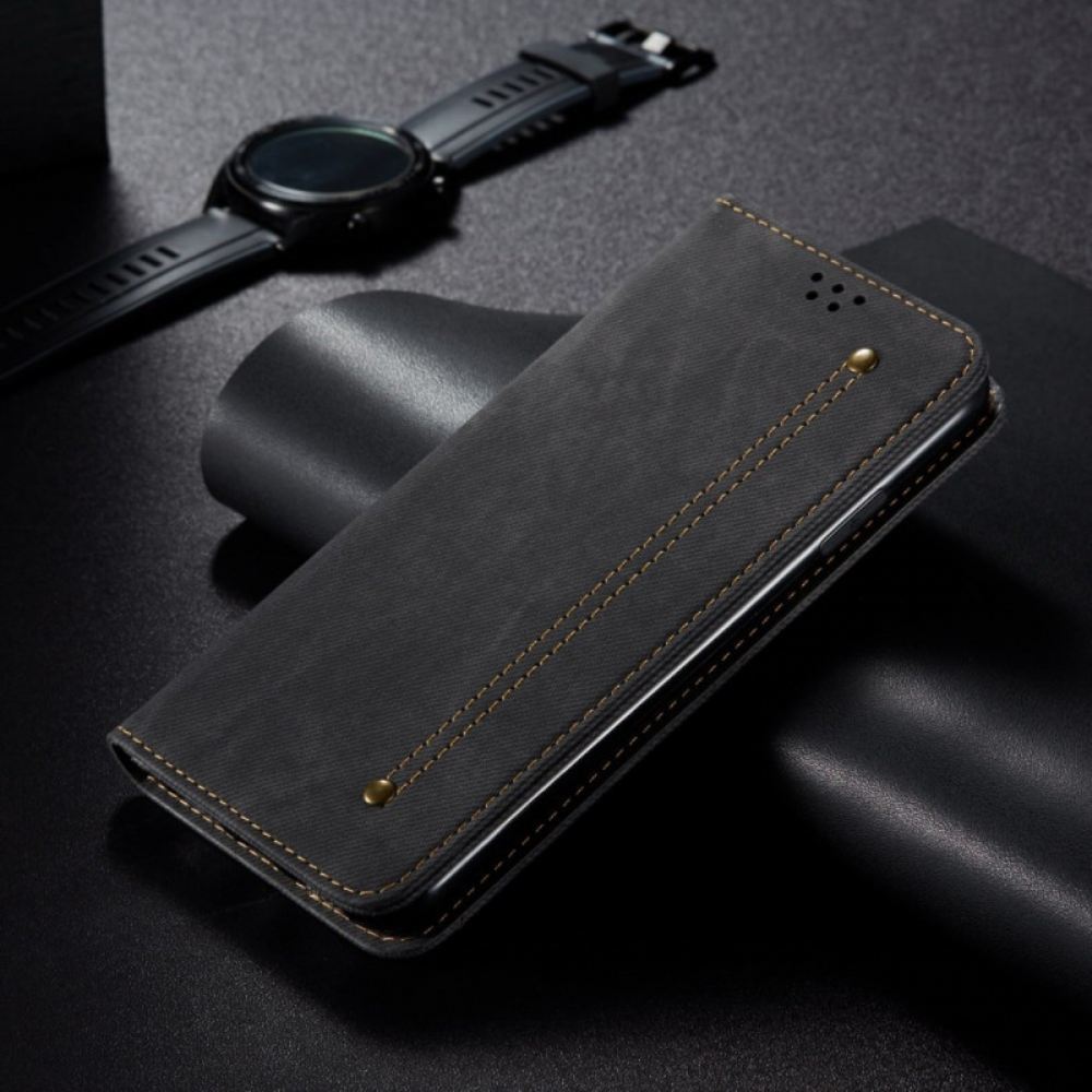 Kožené Pouzdro Folio iPhone 16 Džínová Tkanina