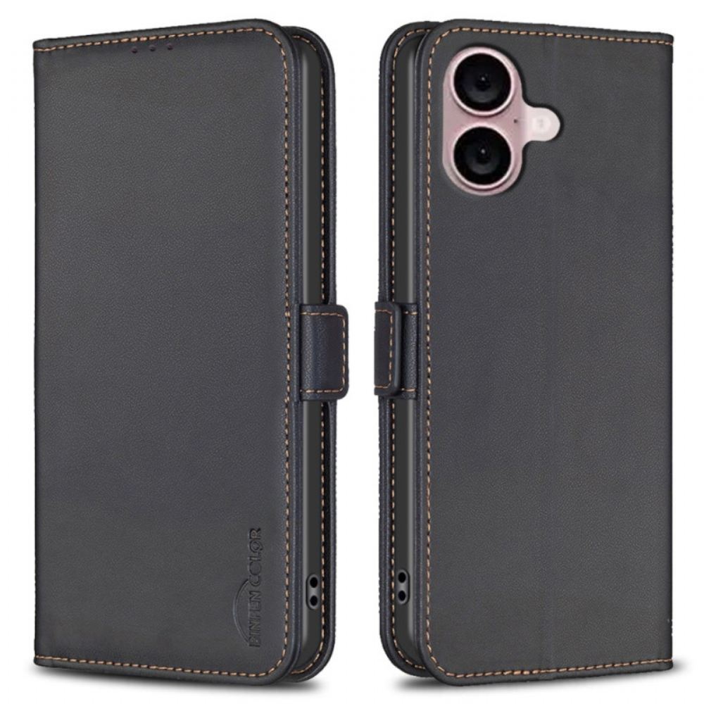 Kožené Pouzdro Folio iPhone 16 Klasická Barva Binfen
