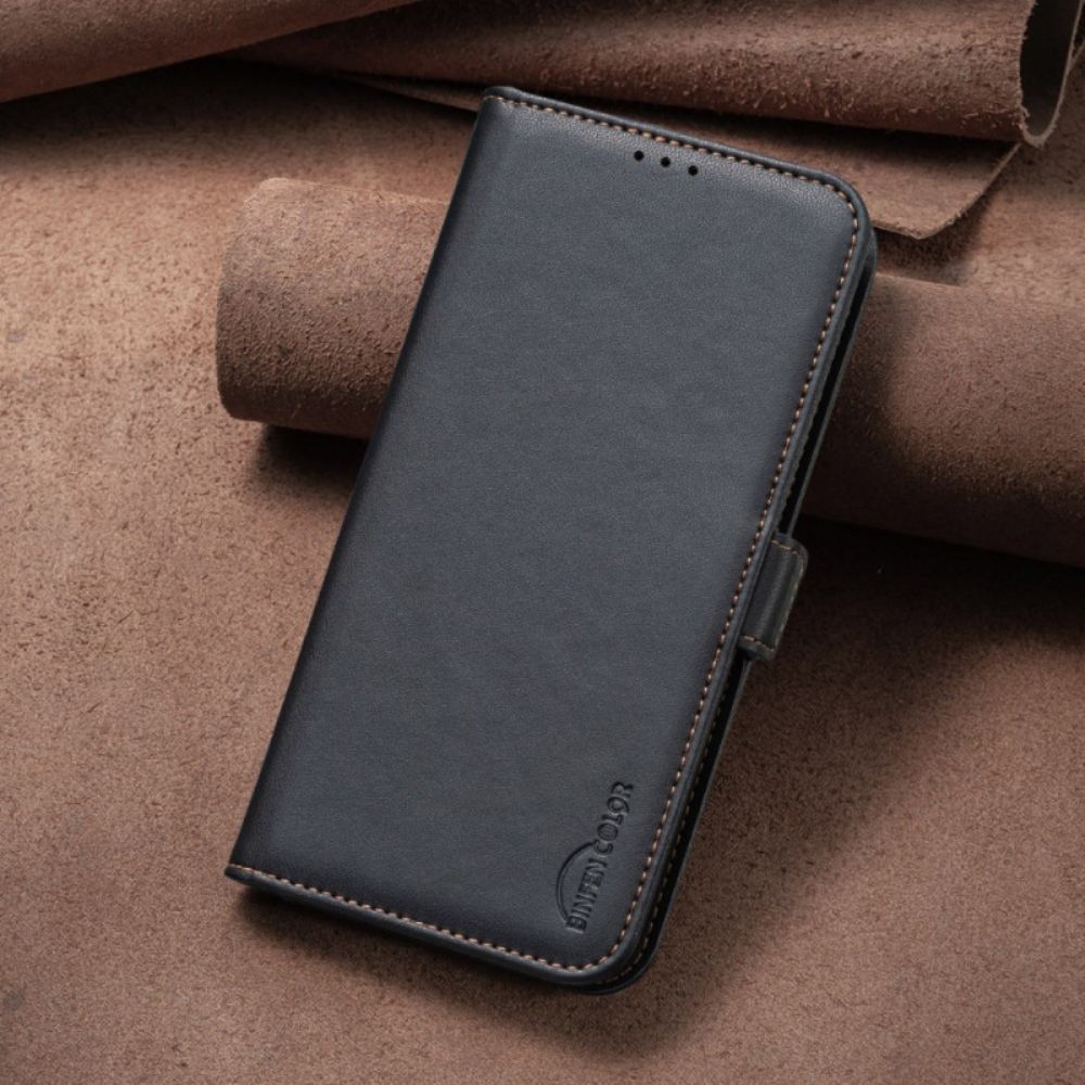 Kožené Pouzdro Folio iPhone 16 Klasická Barva Binfen