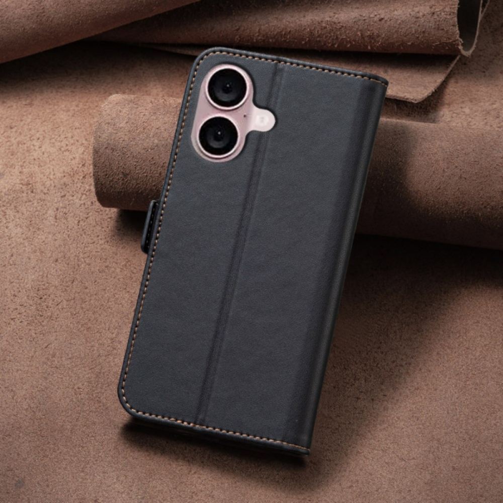 Kožené Pouzdro Folio iPhone 16 Klasická Barva Binfen