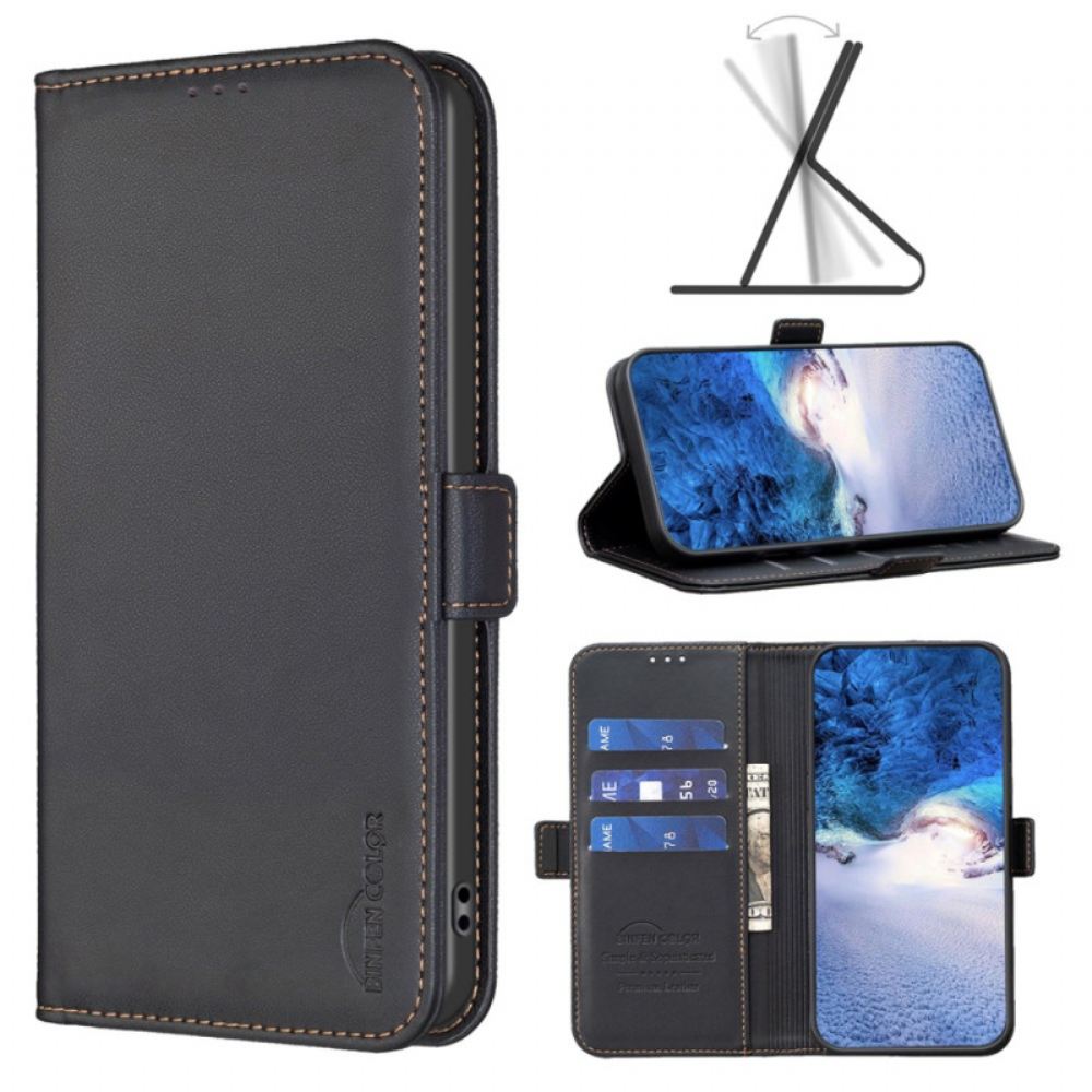 Kožené Pouzdro Folio iPhone 16 Klasická Barva Binfen