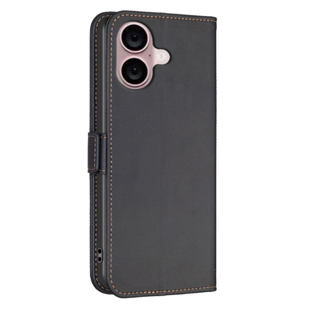 Kožené Pouzdro Folio iPhone 16 Klasická Barva Binfen