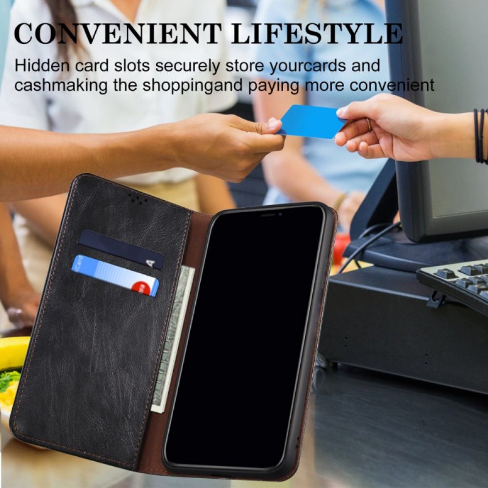 Kožené Pouzdro Folio Na iPhone 16 Voskovaná Imitace Kůže