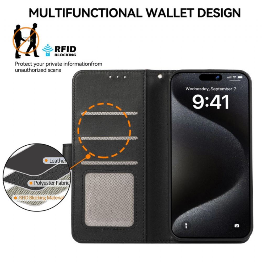 Kožený Kryt iPhone 16 Držák Rfid Karty A Peněženka Na Mince