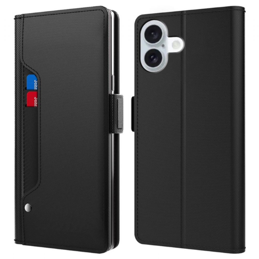 Kožený Kryt iPhone 16 Držák Zrcadla A Karty