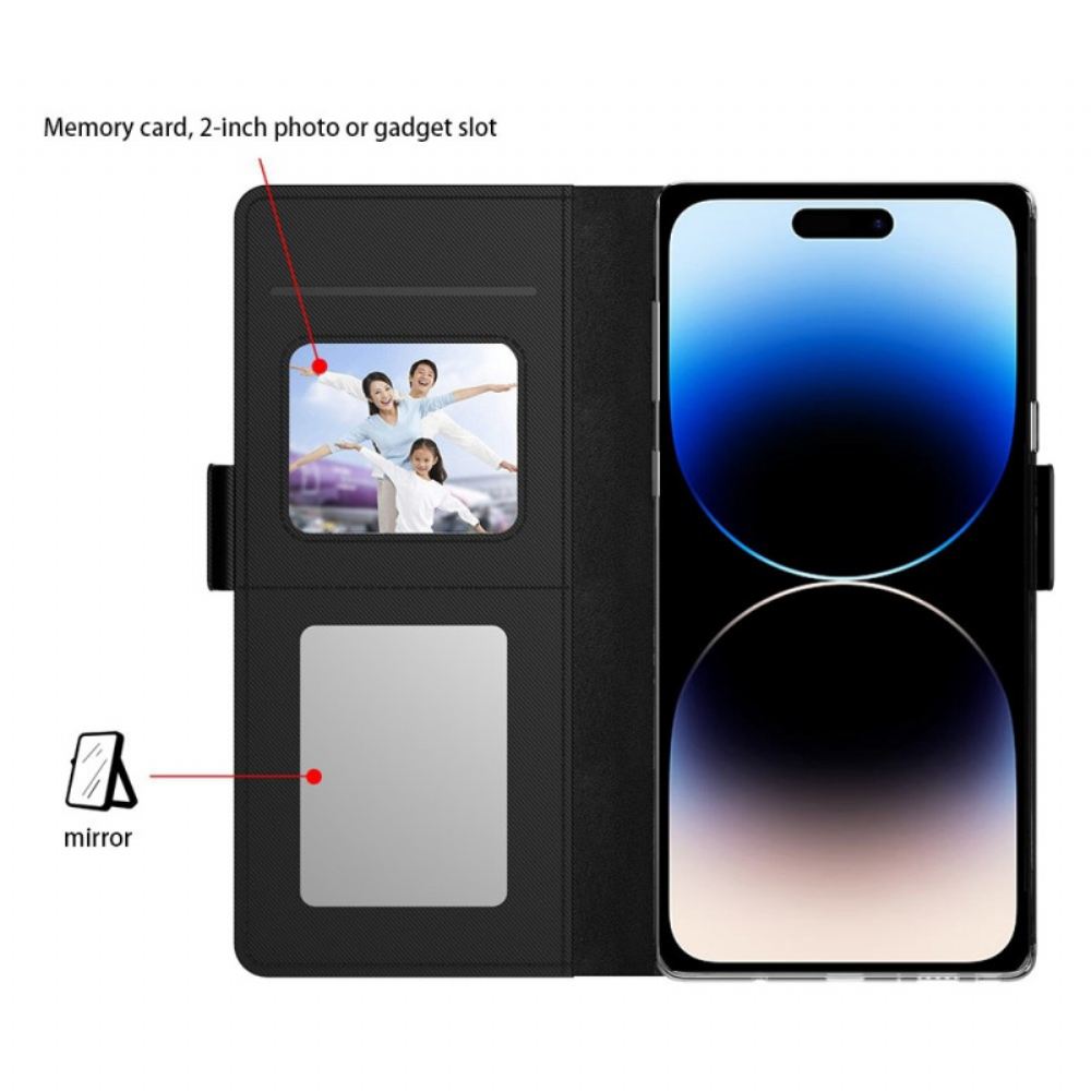 Kožený Kryt iPhone 16 Držák Zrcadla A Karty