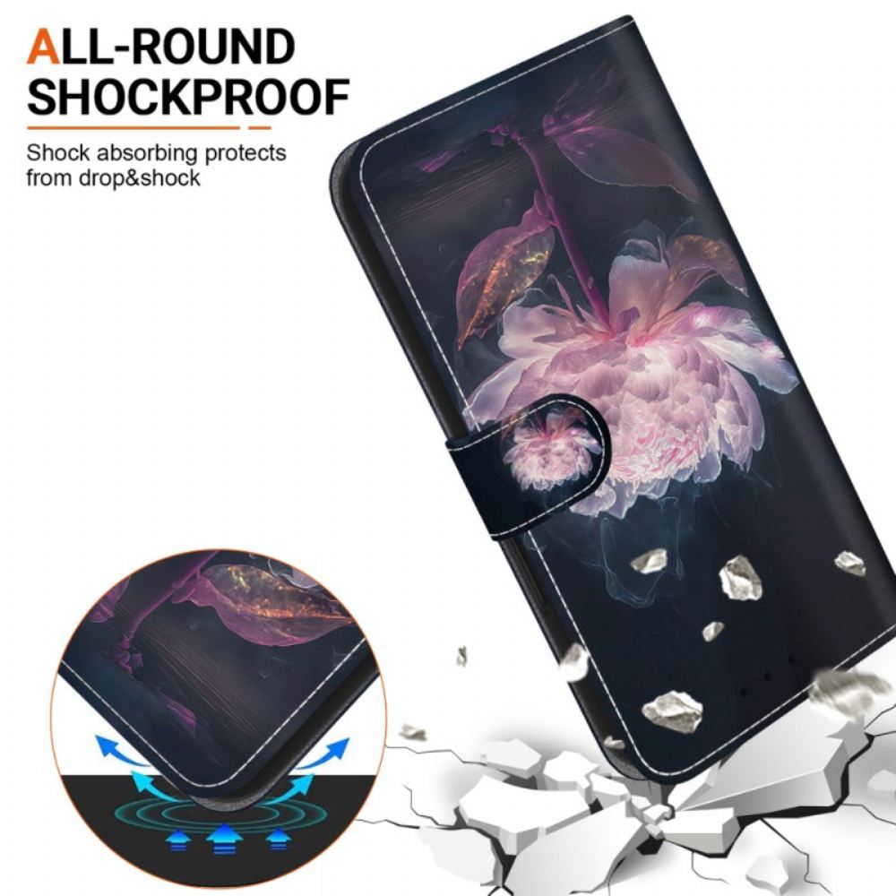 Kožený Kryt iPhone 16 Fialová Pivoňka S Řemínkem
