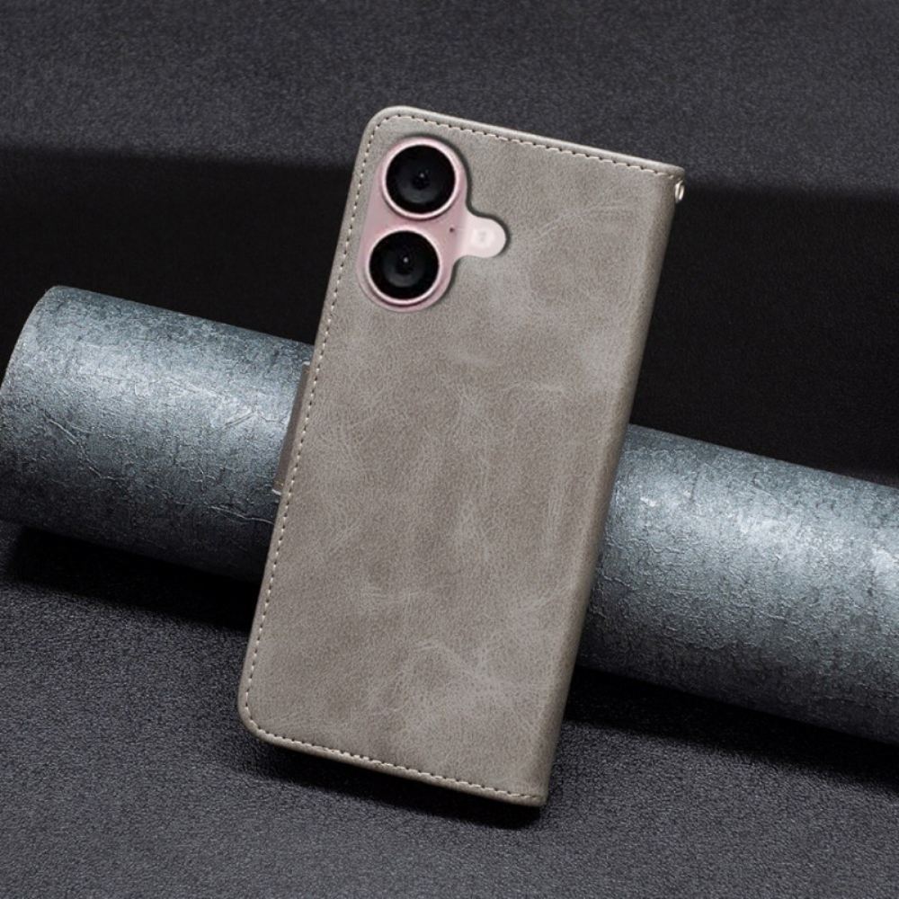 Kožený Kryt iPhone 16 Hladká Umělá Kůže S Páskem