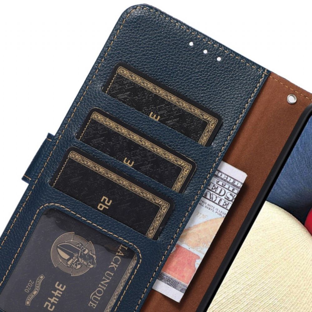 Kožený Kryt iPhone 16 Khazneh Bicolor Blokování Rfid