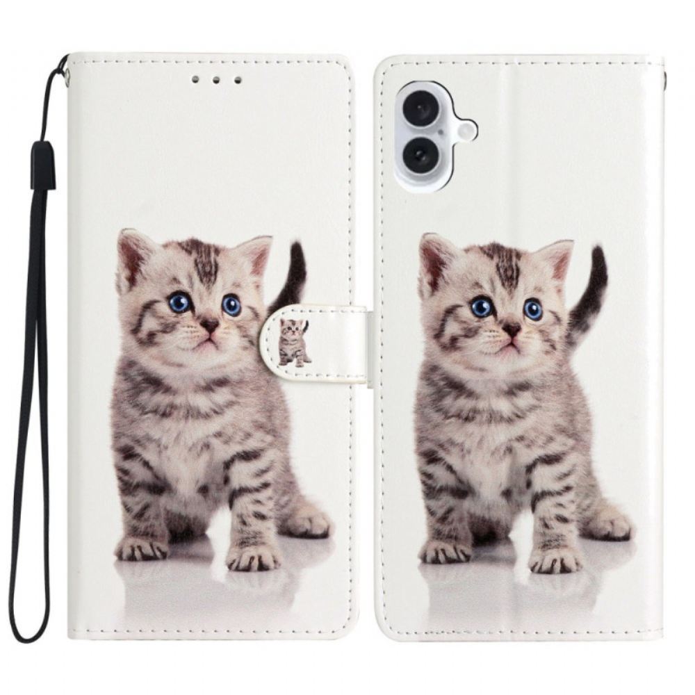 Kožený Kryt iPhone 16 Kotě S Popruhem