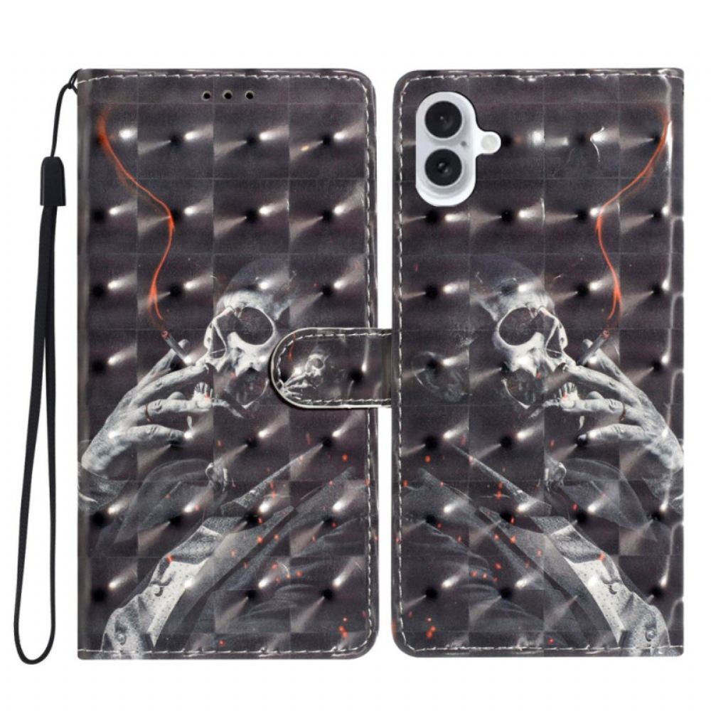 Kožený Kryt iPhone 16 Kuřácká Kostra S Popruhem
