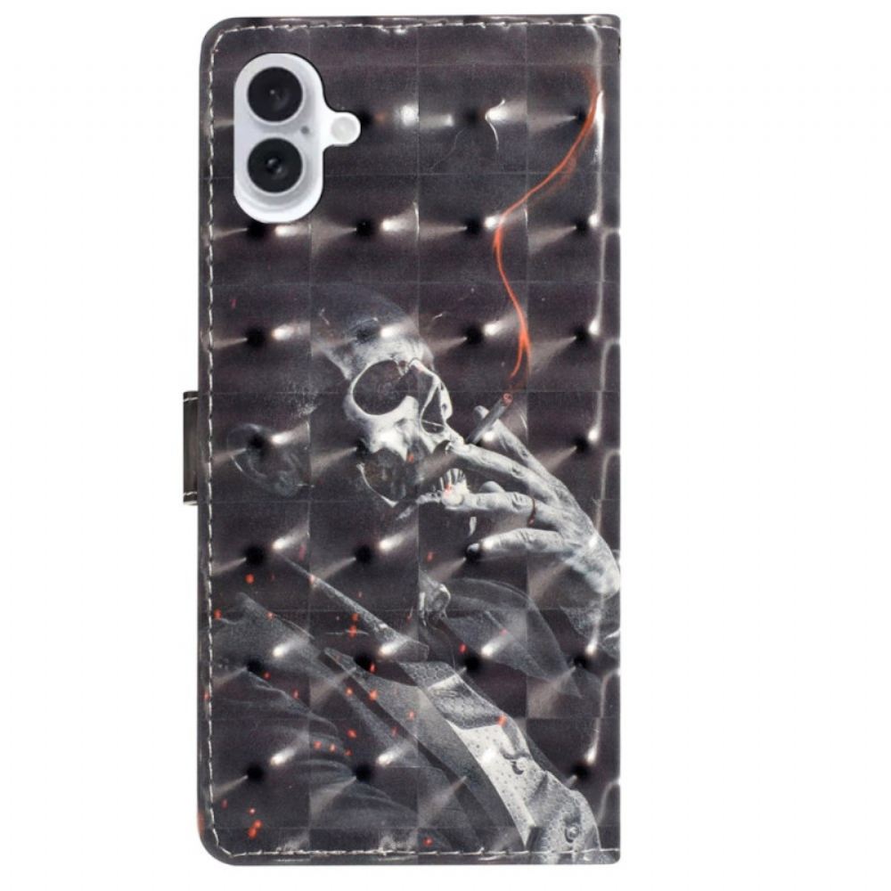 Kožený Kryt iPhone 16 Kuřácká Kostra S Popruhem