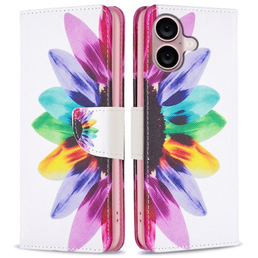 Kožený Kryt iPhone 16 Květina Akvarelu