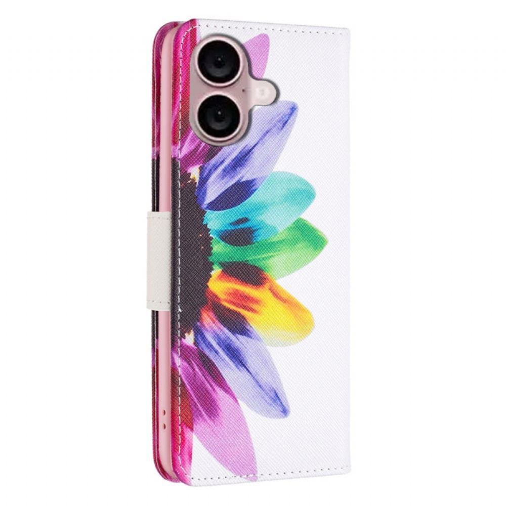 Kožený Kryt iPhone 16 Květina Akvarelu