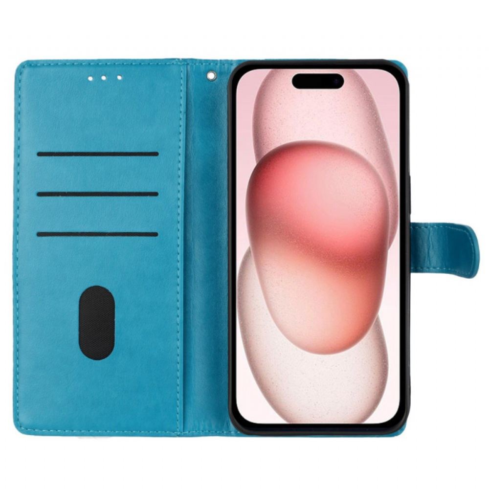 Kožený Kryt iPhone 16 Květinový Vzor Motýlů