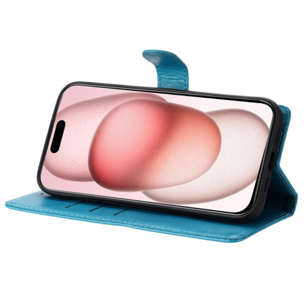Kožený Kryt iPhone 16 Květinový Vzor Motýlů