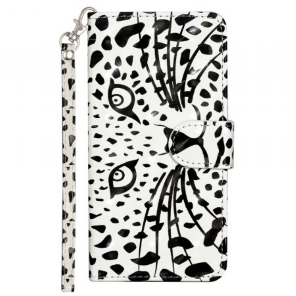 Kožený Kryt iPhone 16 Leopardí Hlava S Popruhem