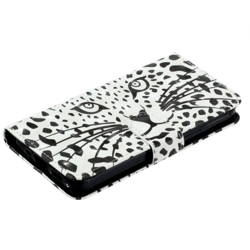 Kožený Kryt iPhone 16 Leopardí Hlava S Popruhem