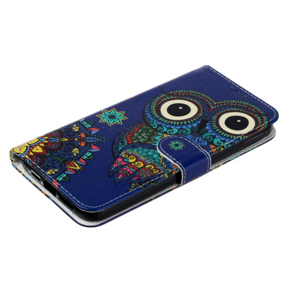 Kožený Kryt iPhone 16 Modrá Sova S Popruhem